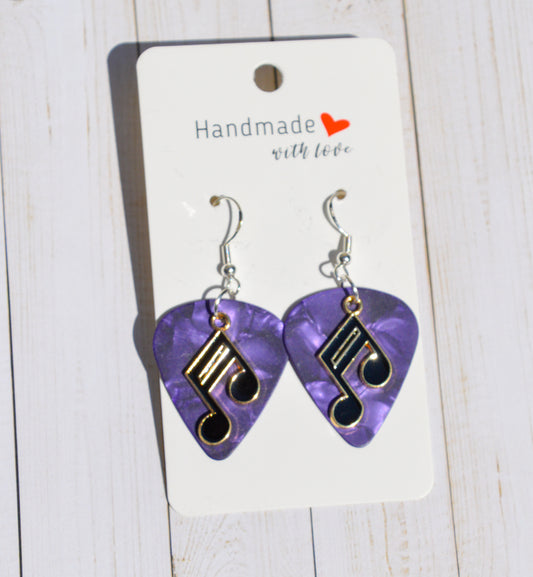 Guitar Pick Earrings with Charm